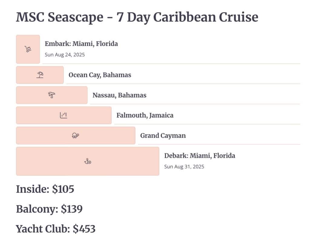 MSC Seascape 7-day Caribbean cruise itinerary - top summer 2025 cruise deals